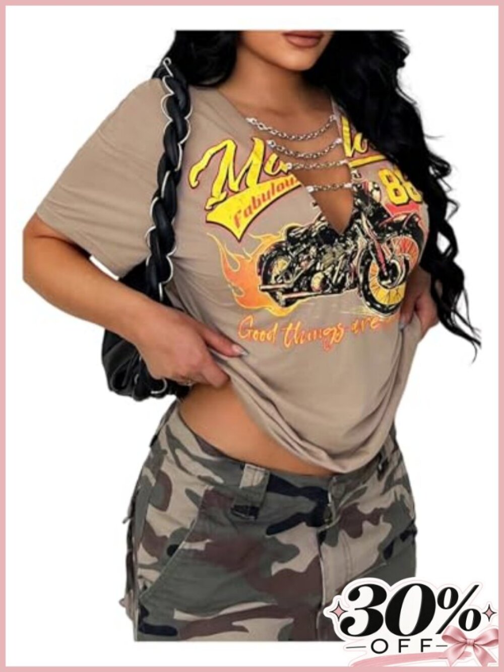Graphic Drop Shoulder V-Neck Tee